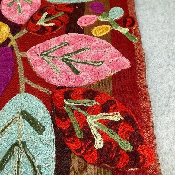 Embroidered Colorful Red Leaf / Floral  Wool? Scarf Shawl Wrap Stole 76" Long - Picture 12 of 14